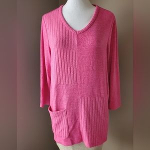 Chico's Women's pink quarter sleeve pull over sweater size 2/L soft warm EUC